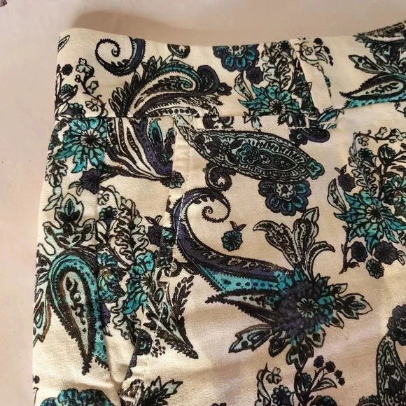 Ann Taylor Loft Shorts Women's Linen Cotton Flat Front Green White Paisley Sz 2 - Picture 6 of 11